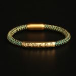 Buddha Stones Handmade 999 Sterling Silver Om Mani Padme Hum Protection Dragon Scale Braided Magnetic Buckle Bracelet Bracelet BS Green Gold 19cm