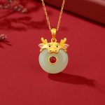 Buddha Stones 925 Sterling Silver Hetian Jade Chinese Zodiac Year of the Dragon Red Agate Luck Protection Necklace Pendant Necklaces & Pendants BS Dragon