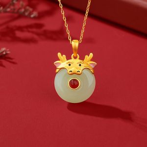 Buddha Stones 925 Sterling Silver Hetian Jade Chinese Zodiac Year of the Dragon Red Agate Luck Protection Necklace Pendant Necklaces & Pendants BS Dragon