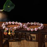 Buddha Stones Gold Swallowing Beast Family Pink Love Heart Luminous Fluorescent Liuli Glass Bead Bracelet Bracelet BS 19
