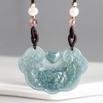 Buddha Stones Natural Jade Peony Flower Lock of Good Wishes Prosperity Necklace Pendant Necklaces & Pendants BS 7