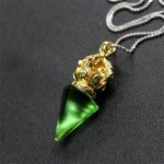 Buddha Stones Tibetan Dorje Vajra 4 Prong Lotus Liuli Crystal Strength Necklace Pendant Necklaces & Pendants BS Green Dorje