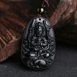 Buddha Stones Chinese Zodiac Natal Buddha Natural Black Obsidian Purification Necklace Pendant Necklaces & Pendants BS Rat-Thousand-armed Avalokitesvara