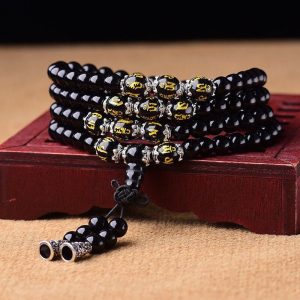 Buddha Stones Black Obsidian Six True Words Protection Mala Bracelet Mala Bracelet BS main