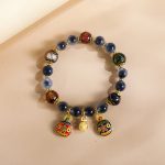 Buddha Stones Colorful Candy Agate Gold Swallowing Beast Family Liuli Glass Bead Strength Bracelet Bracelet BS Blue Candy Agate