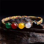 Buddha Stones Colorful Agate Metal Wood Water Fire Earth Five Elements String Bracelet Bracelet BS 3