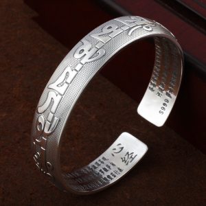 Buddhastoneshop Tibetan Sanskrit White Copper Meditation Prayer Bracelet Bangle