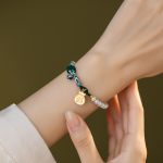 Buddha Stones 925 Sterling Silver Fu Character Lucky Bag Pearl Hetian Jade Wisdom Rope Bracelet 8