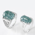 Buddha Stones 925 Sterling Silver Fengshui Wealth Prosperity Jade PiXiu Luck Ring Ring BS 1