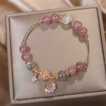 Buddha Stones Strawberry Quartz Moonstone Moon Star Love Bracelet Bracelet BS 7
