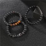 Buddha Stones 3Pcs Frosted Stone Lava Rock Tiger Eye Activate Bracelet Bracelet BS 1