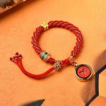 Buddha Stones Tibet Handmade Five God Of Wealth Luck Thangka Amulet Prayer Wheel Flower Charm Weave String Bracelet Bracelet BS Red(Wrist Circumference 14-19cm)