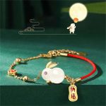 Buddha Stones Year of the Rabbit White Jade Happiness Red String Chain Bracelet Bracelet BS 7