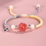 Buddha Stones Yanyuan Agate Cat Claw Paw White Bodhi Seed Fu Character Positive Braided Rope Bracelet Bracelet BS Yellow Blue(Wrist Circumference 14-18cm)