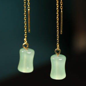 Buddha Stones Jade Bamboo Pattern Luck Drop Earrings Earrings BS Jade
