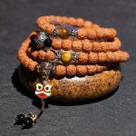 Tibet 108 Mala Beads Rudraksha Bodhi Seed Chinese Zodiac Natal Buddha Wealth Charm Bracelet Mala Bracelet BS Lion 11x8mm