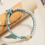 Buddha Stones 925 Sterling Silver Hetian Jade Braided Rope Pearl Abundance Bracelet 2