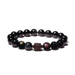 Buddha Stones Natural Gold Sheen Obsidian Rainbow Obsidian Om Mani Padme Hum Fu Character Healing Bracelet Bracelet BS 32