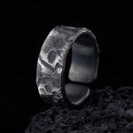 Buddha Stones 999 Sterling Silver Skeleton Pattern Handmade Blessing Ring Ring BS 1