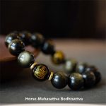 Buddha Stones Chinese Zodiac Natal Buddha Gold Sheen Obsidian Wealth Protection Bracelet Bracelet BS Horse-Mahasattva Bodhisattva