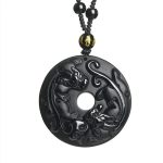 Buddha Stones Natural Black Obsidian Peace Buckle Pixiu Bead Rope Strength Necklace Pendant Necklaces & Pendants BS 6