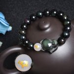 Buddha Stones Natural Rainbow Obsidian Gold Sheen Obsidian Silver Sheen Obsidian Fox Healing Bracelet Bracelet BS 2
