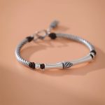 Buddha Stones 999 Sterling Silver Bamboo Pattern Cicada Luck Wealth Bracelet Bracelet BS 12