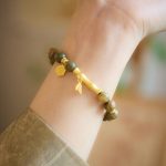 Buddha Stones Green Sandalwood Fu Character Bamboo Soothing Bracelet Bracelet BS 4