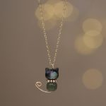 Buddha Stones 14K Gold Plated Pearl Hetian Jade Shell Luck Cat Kitten Necklace Pendant Necklaces & Pendants BS Normal 14K Gold Plated Shell&Cyan Jade