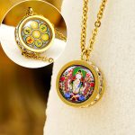 Buddha Stones Tibetan Yellow God Of Wealth Green Tara Buddha Serenity Titanium Steel Necklace Pendant Necklaces & Pendants BS Front Four-Armed Avalokitesvara Back Om Mani Padme Hum