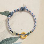 Buddha Stones 999 Sterling Silver Hetian Jade Knitted Hand Rope Luck Health Bracelet 1