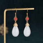 Buddha Stones FengShui White Jade Luck Drop Earrings Earrings BS 3