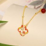 Buddha Stones 925 Sterling Silver Four Leaf Clover Koi Fish Red Agate Pearl Wealth Bracelet Necklace Pendant Earrings Set Bracelet Necklaces & Pendants BS 4