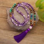 Buddha Stones Tibetan Amethyst Purify Bracelet Mala Set Mala Bracelet BS Necklace