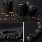 Buddha Stones Lava Rock Ebony Wood Tiger Eye Support Healing Bracelet Bracelet BS 5
