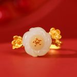 Buddha Stones 925 Sterling Silver Plated Gold Hetian Jade  Plum Blossom Luck Necklace Pendant Bracelet Bangle Ring Bracelet Necklaces & Pendants BS 13