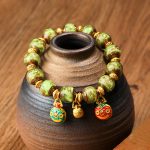 Buddha Stones Gold Swallowing Beast Family Charm Liuli Glass Bead Fortune Bracelet Bracelet BS Green Gold Swallowing Beast Family 12mm