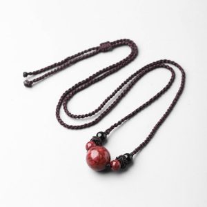 Buddha Stones Natural Cinnabar Stones Bead Blessing Necklace Pendant Necklaces & Pendants BS 14mm