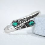 Buddha Stones Zircon Water Drop Pattern Healing Cuff Bracelet Bangle Bracelet Bangle BS Green Zircon
