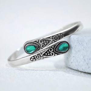 Buddha Stones Zircon Water Drop Pattern Healing Cuff Bracelet Bangle Bracelet Bangle BS Green Zircon
