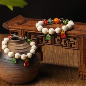 Buddha Stones Tibetan Incense Ash Porcelain Luminous Fluorescent Liuli Glass Bead Gourd Copper Coin Charm Peace Bracelet Bracelet BS main