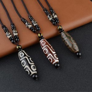 Buddha Stones Nine-Eye Dzi Bead Wealth Protection Necklace Necklaces & Pendants BS main