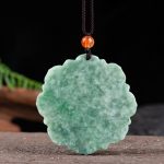 Buddha Stones Lotus Pattern Jade Luck Prosperity Necklace Pendant Necklaces & Pendants BS 6