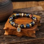 Buddha Stones Tibetan Zakiram Goddess of Wealth Liuli Glass Incense Ash Porcelain Bead Luck Bracelet Bracelet BS Blue Multicolored Liuli Glass Bead 14mm