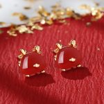 Buddha Stones 925 Sterling Silver Year of the Dragon Natural Hetian Jade Red Agate Cute Dragon Protection Success Bracelet Necklace Pendant Earrings Bracelet Necklaces & Pendants BS Dragon Earrings Red Agate(Confidence♥Calm)
