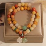 Buddha Stones Tibet Natural Golden Silk Jade Double Layer Bell Orchid Luck Bracelet Bracelet BS 6