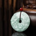Buddha Stones Round Jade Peace Buckle Peony Flower Abundance Necklace Pendant Necklaces & Pendants BS 7