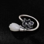 Buddha Stones Jade Lotus Copper Balance Healing Adjustable Ring Ring BS 11