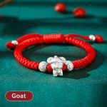 Buddha Stones 999 Sterling Silver Chinese Zodiac Red Rope Luck Handcrafted Kids Bracelet Bracelet BS Goat(Bracelet Size 12+4cm)