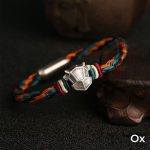 Buddha Stones Handmade 999 Sterling Silver Year of the Dragon Chinese Zodiac Protection Colorful Reincarnation Knot Rope Bracelet Bracelet BS Ox 19cm